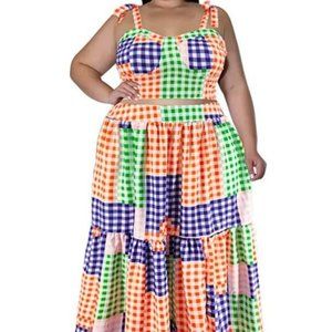 Multi-Color Plaid Maxi Skirt Set